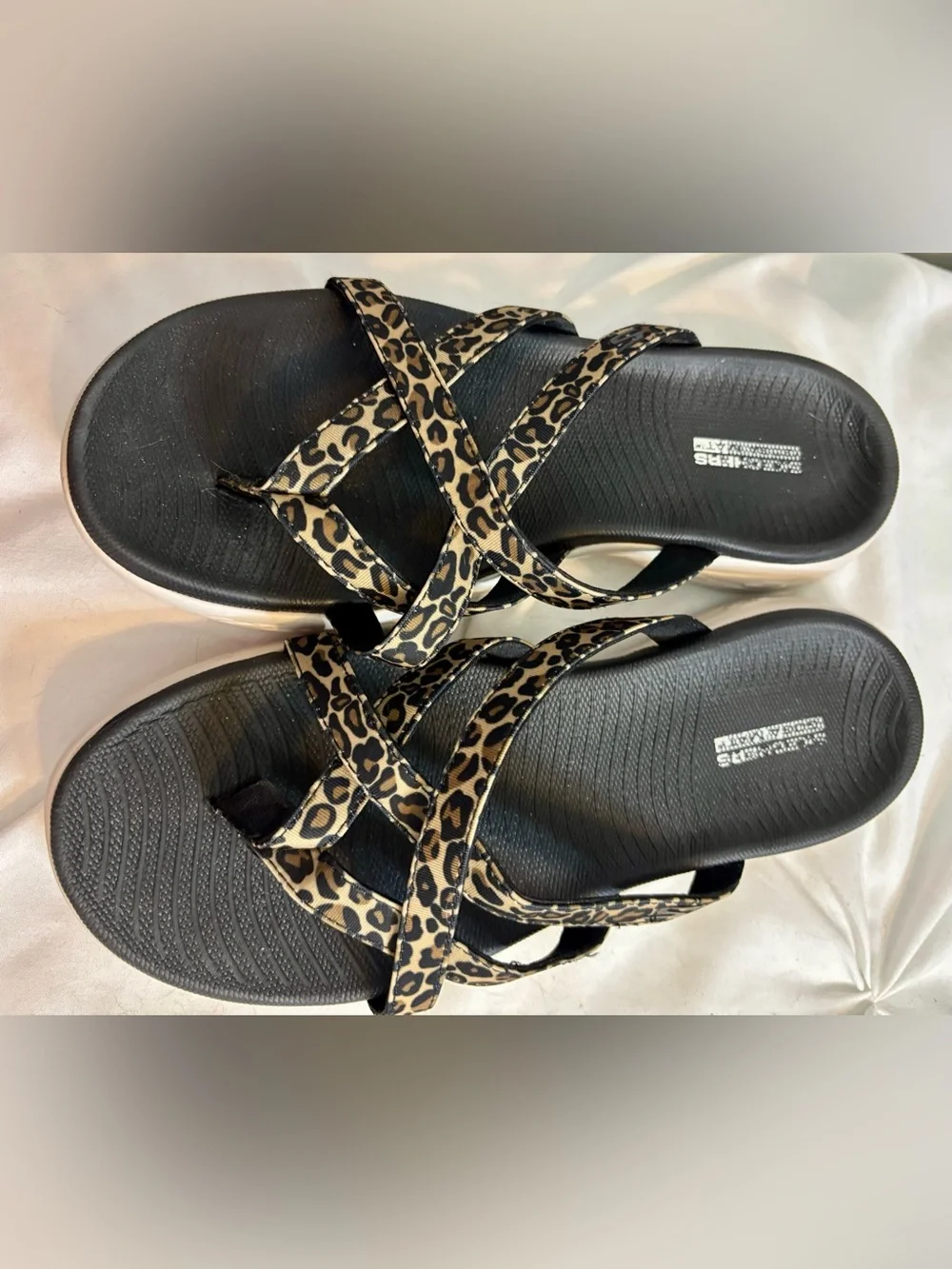 Skechers Women's Leopard Print Crisscross Sport Sandals in Black and Brown